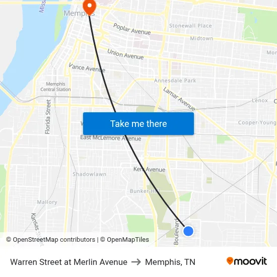 Warren Street at Merlin Avenue to Memphis, TN map