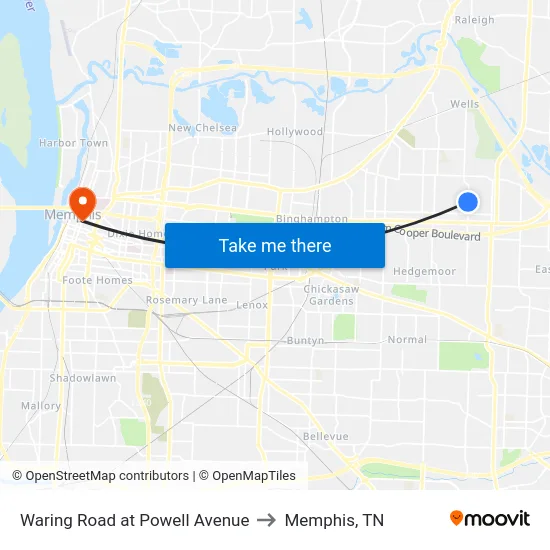 Waring Road at Powell Avenue to Memphis, TN map