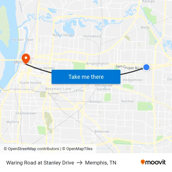 Waring Road at Stanley Drive to Memphis, TN map