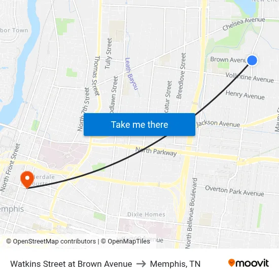 Watkins Street at Brown Avenue to Memphis, TN map
