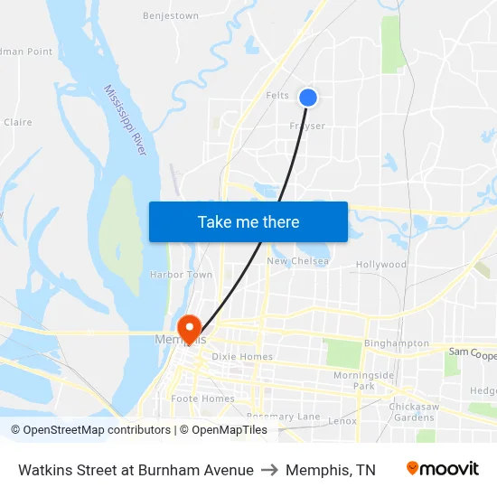 Watkins Street at Burnham Avenue to Memphis, TN map