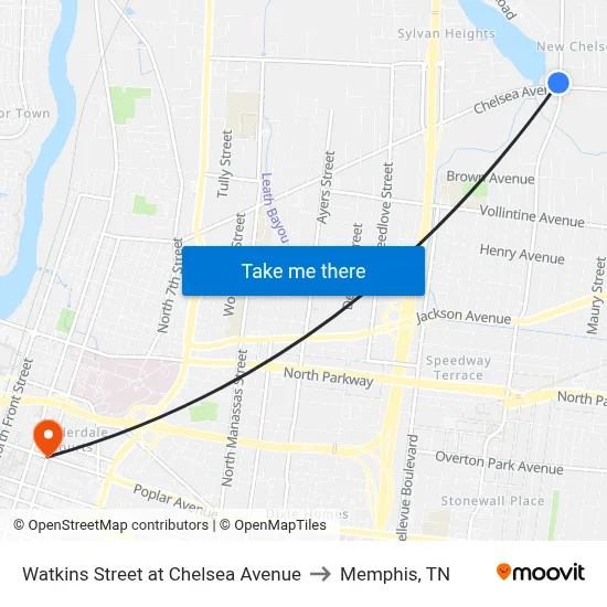 Watkins Street at Chelsea Avenue to Memphis, TN map
