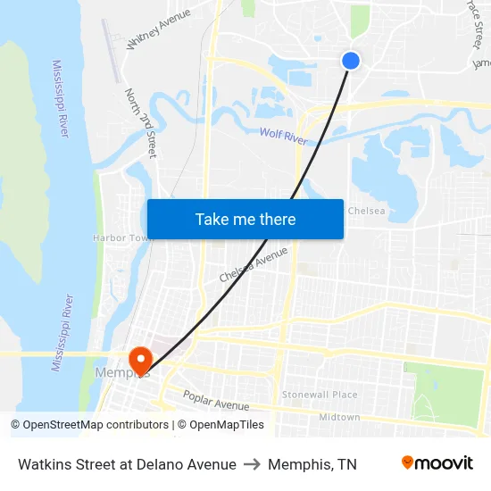 Watkins Street at Delano Avenue to Memphis, TN map