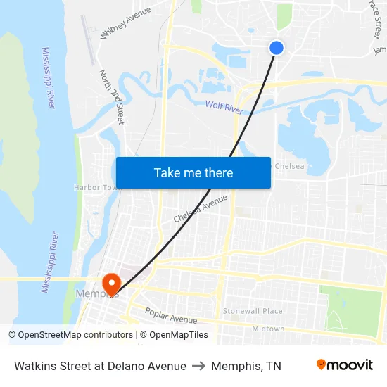 Watkins Street at Delano Avenue to Memphis, TN map