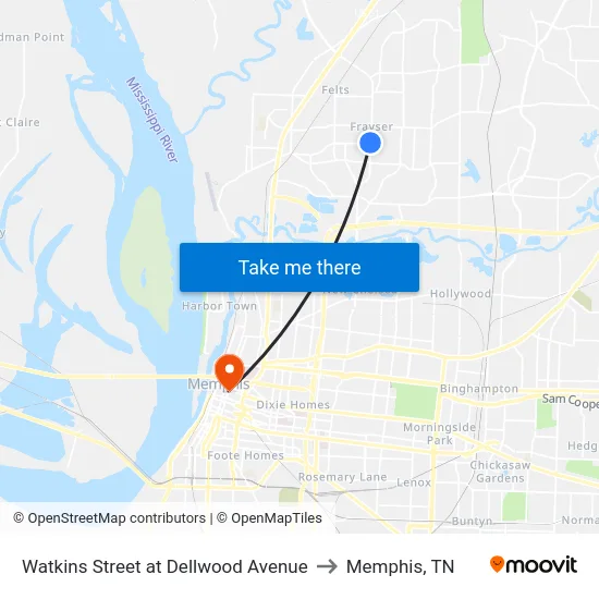 Watkins Street at Dellwood Avenue to Memphis, TN map