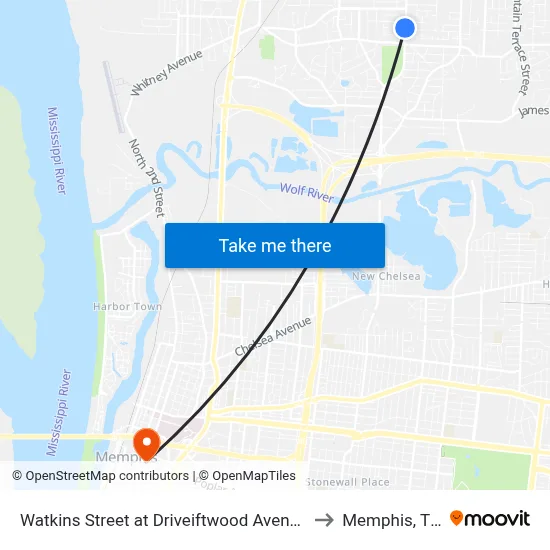 Watkins Street at Driveiftwood Avenue to Memphis, TN map