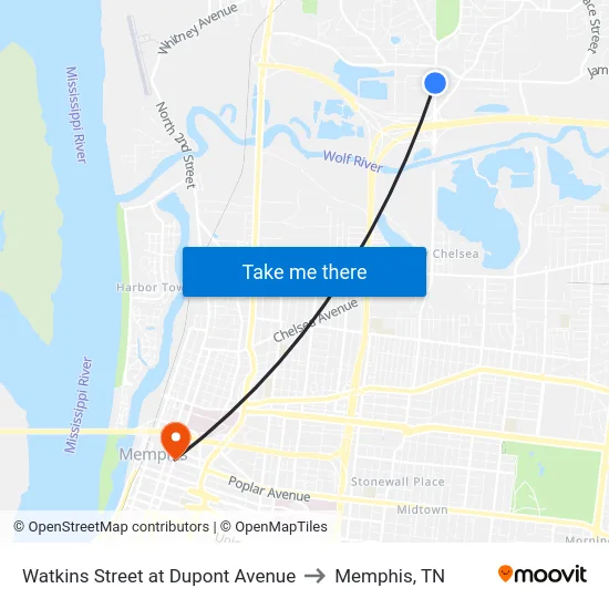 Watkins Street at Dupont Avenue to Memphis, TN map