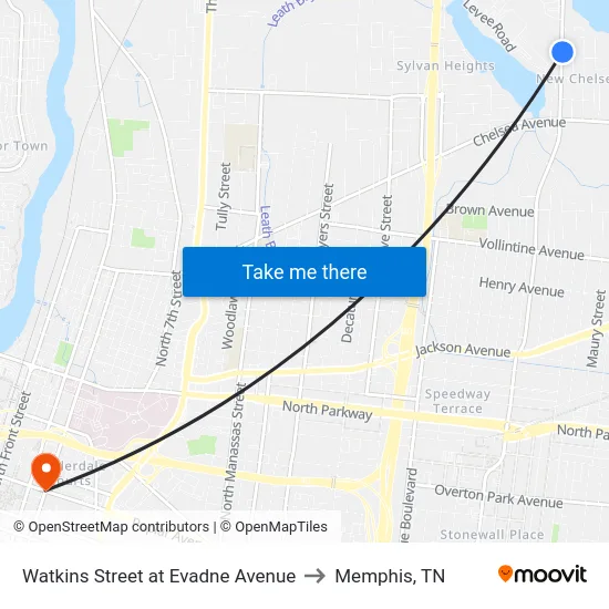 Watkins Street at Evadne Avenue to Memphis, TN map