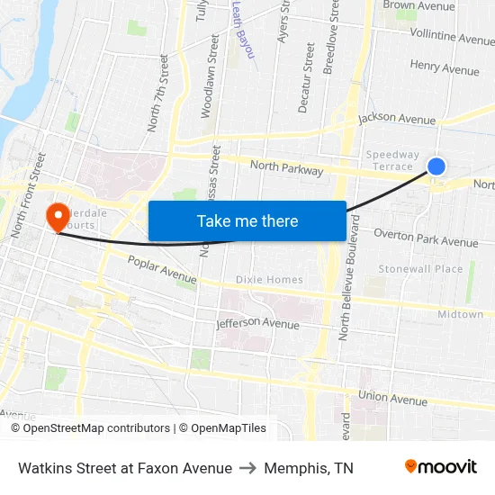 Watkins Street at Faxon Avenue to Memphis, TN map