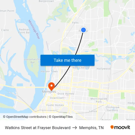 Watkins Street at Frayser Boulevard to Memphis, TN map