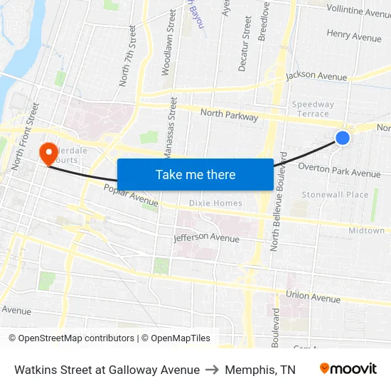 Watkins Street at Galloway Avenue to Memphis, TN map