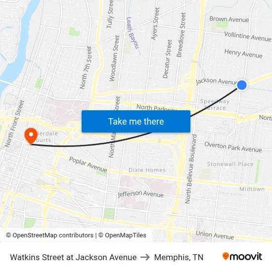 Watkins Street at Jackson Avenue to Memphis, TN map
