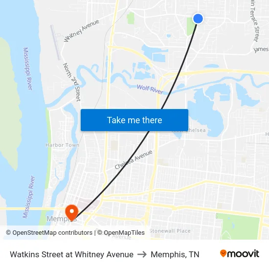 Watkins Street at Whitney Avenue to Memphis, TN map