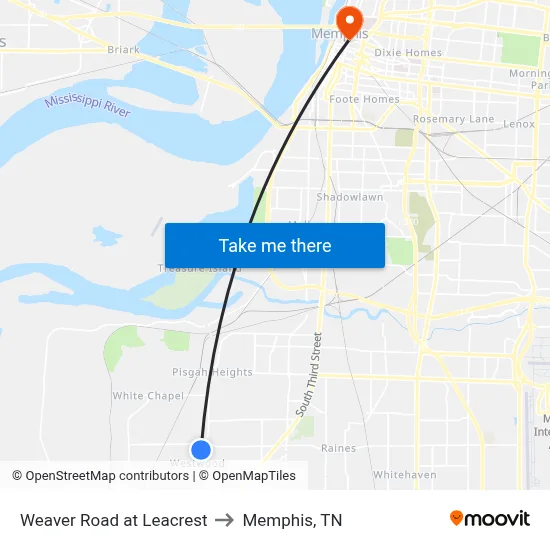 Weaver Road at Leacrest to Memphis, TN map