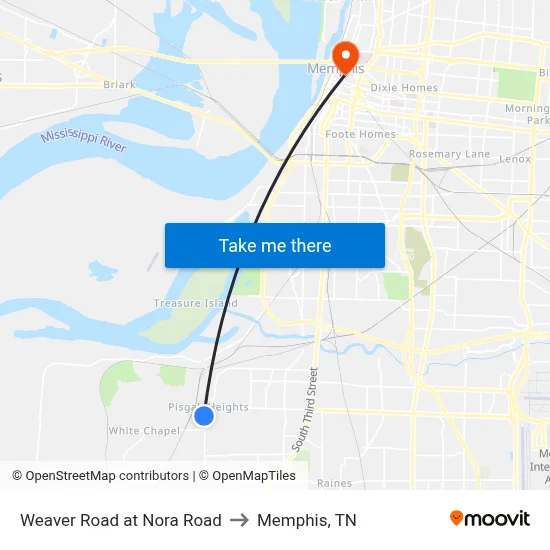 Weaver Road at Nora Road to Memphis, TN map