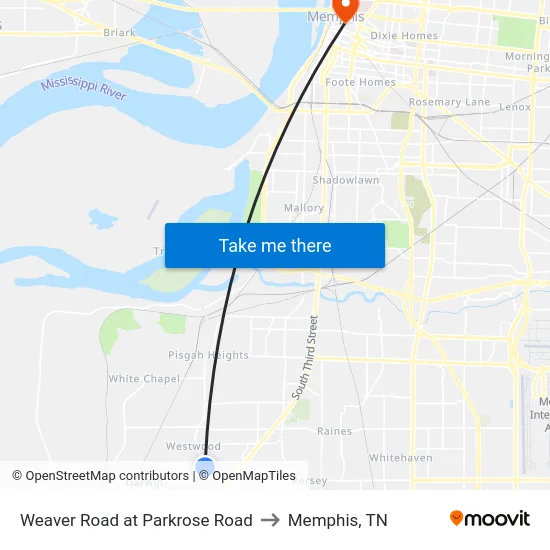 Weaver Road at Parkrose Road to Memphis, TN map
