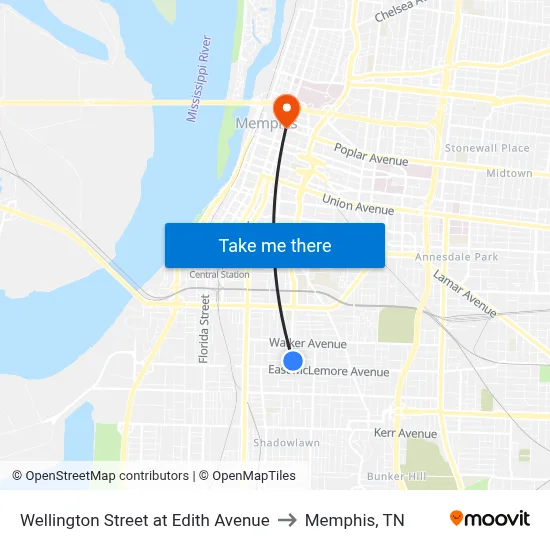 Wellington Street at Edith Avenue to Memphis, TN map