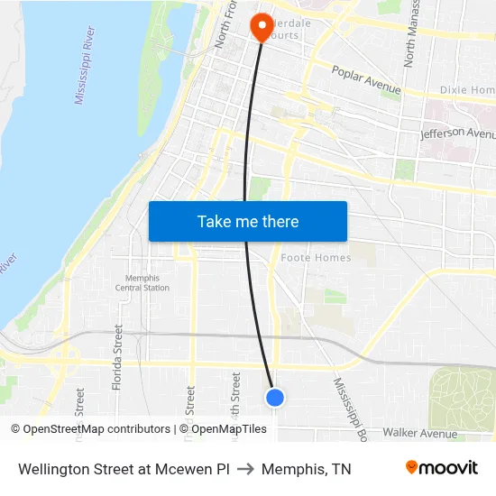 Wellington Street at Mcewen Pl to Memphis, TN map