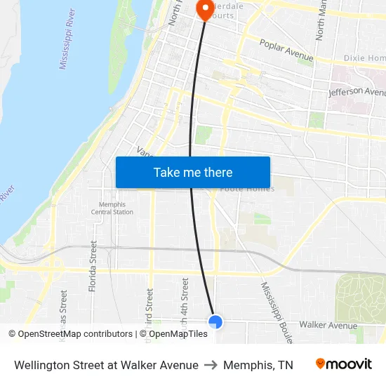 Wellington Street at Walker Avenue to Memphis, TN map