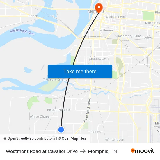 Westmont Road at Cavalier Drive to Memphis, TN map