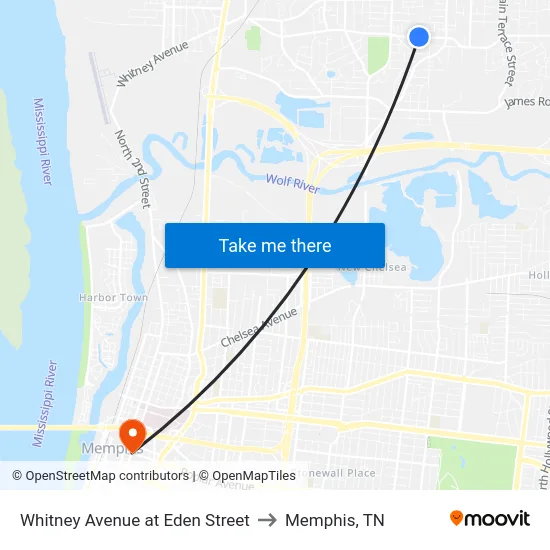 Whitney Avenue at Eden Street to Memphis, TN map