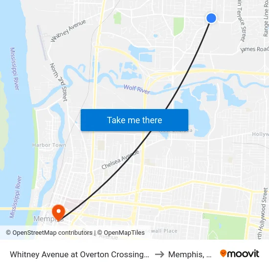 Whitney Avenue at Overton Crossing St to Memphis, TN map