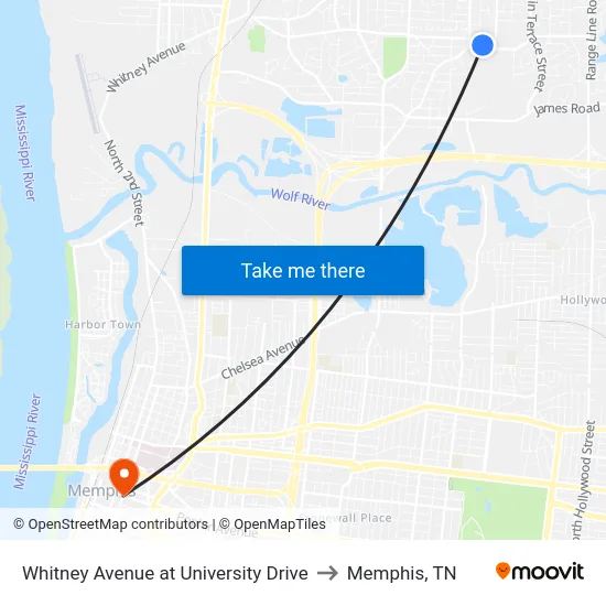 Whitney Avenue at University Drive to Memphis, TN map