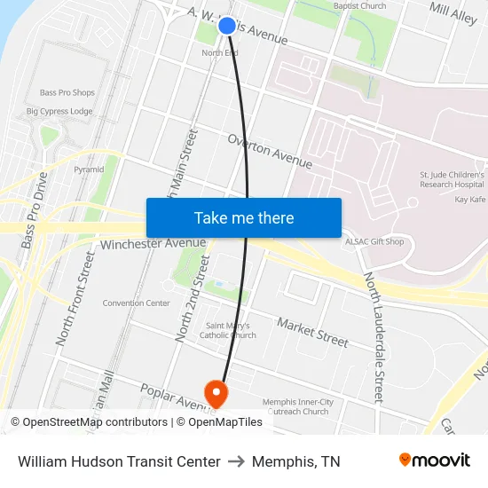 William Hudson Transit Center to Memphis, TN map
