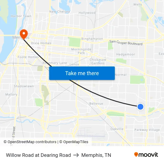 Willow Road at Dearing Road to Memphis, TN map
