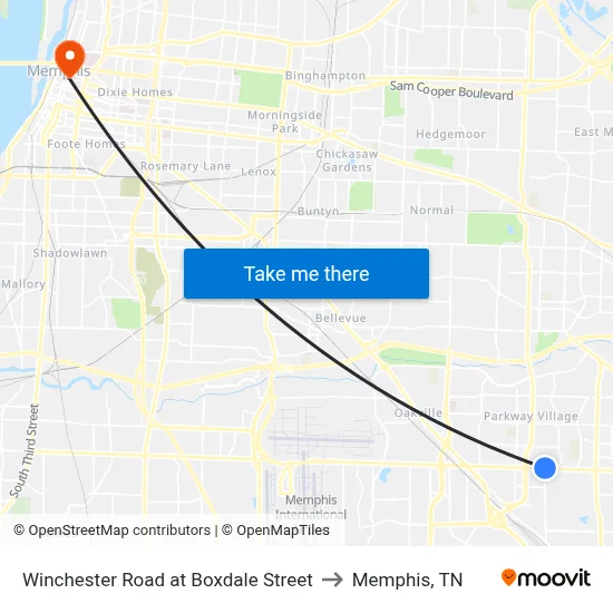 Winchester Road at Boxdale Street to Memphis, TN map