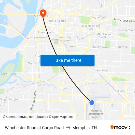 Winchester Road at Cargo Road to Memphis, TN map