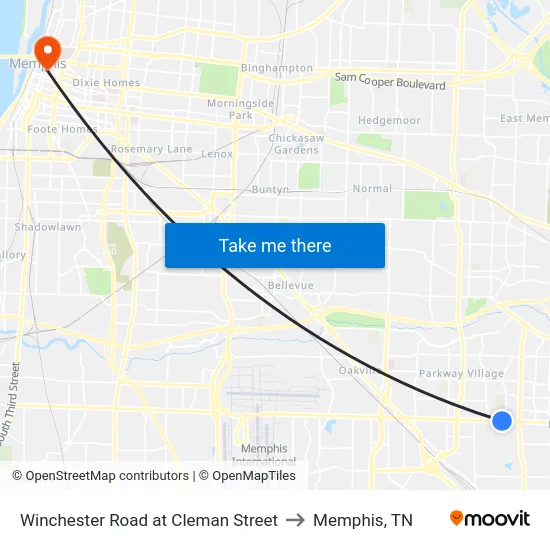 Winchester Road at Cleman Street to Memphis, TN map