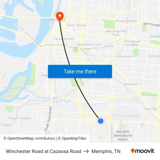 Winchester Road at Cazassa Road to Memphis, TN map