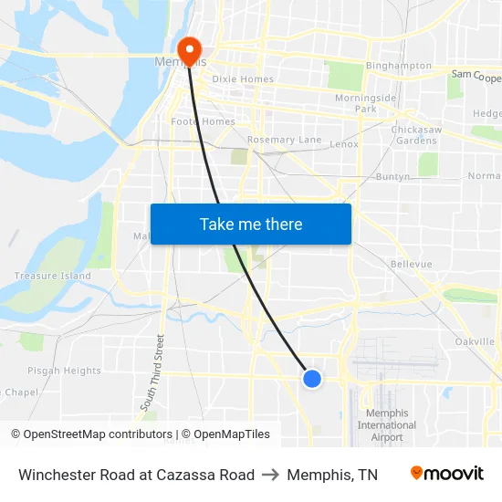 Winchester Road at Cazassa Road to Memphis, TN map