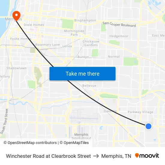 Winchester Road at Clearbrook Street to Memphis, TN map