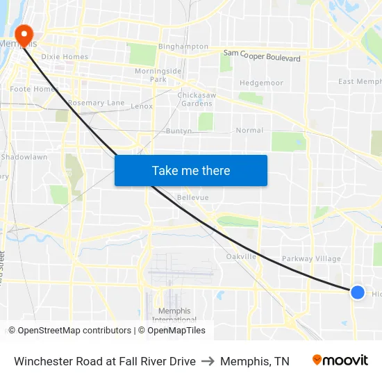 Winchester Road at Fall River Drive to Memphis, TN map