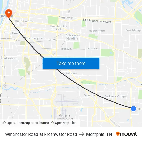 Winchester Road at Freshwater Road to Memphis, TN map