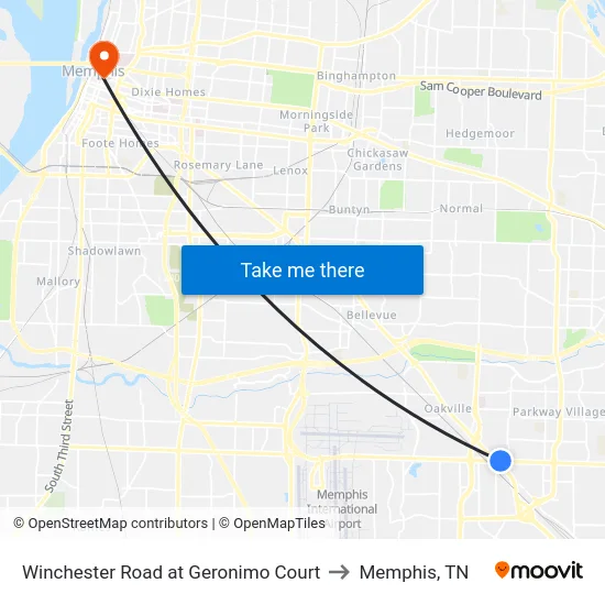 Winchester Road at Geronimo Court to Memphis, TN map