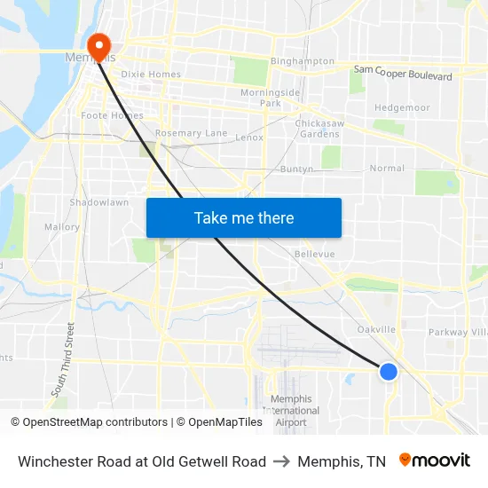 Winchester Road at Old Getwell Road to Memphis, TN map
