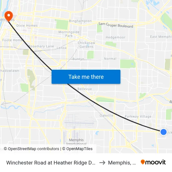 Winchester Road at Heather Ridge Drive to Memphis, TN map