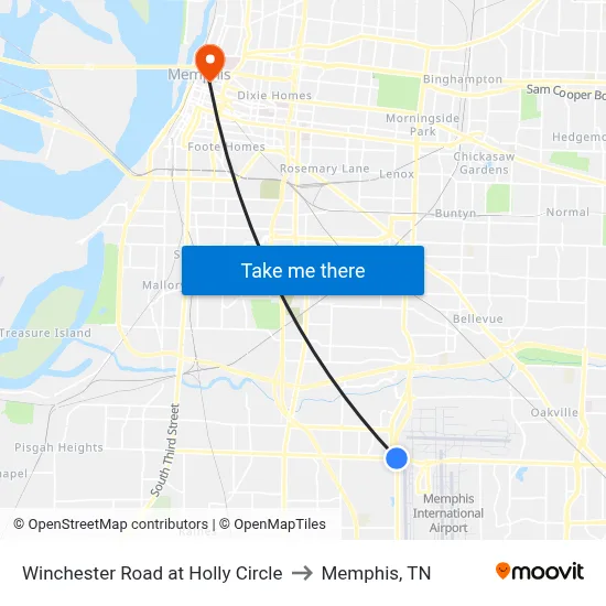 Winchester Road at Holly Circle to Memphis, TN map