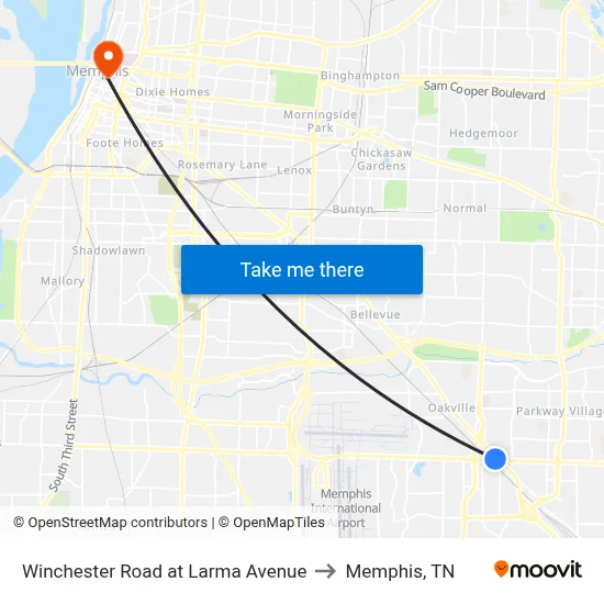 Winchester Road at Larma Avenue to Memphis, TN map