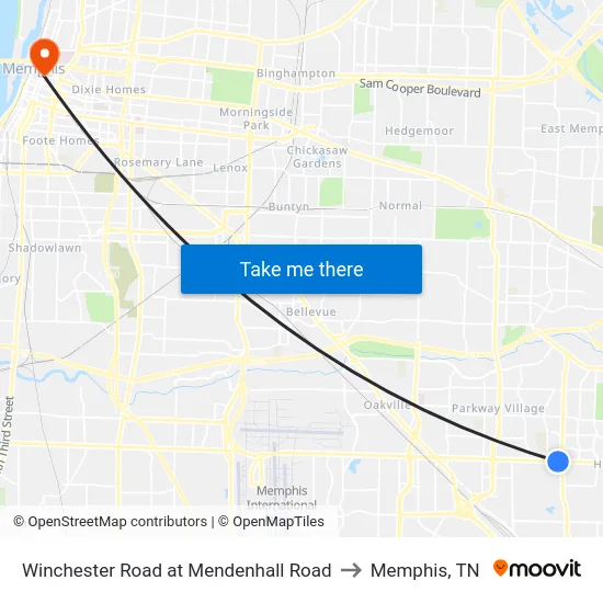 Winchester Road at Mendenhall Road to Memphis, TN map