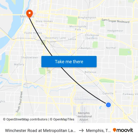 Winchester Road at Metropolitan Lane to Memphis, TN map