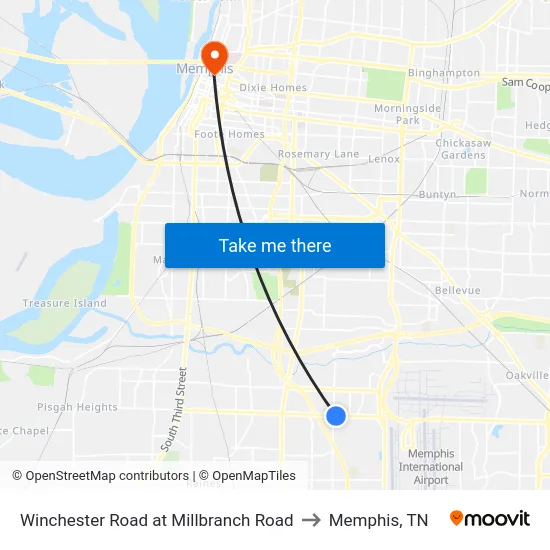 Winchester Road at Millbranch Road to Memphis, TN map