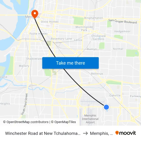 Winchester Road at New Tchulahoma Road to Memphis, TN map
