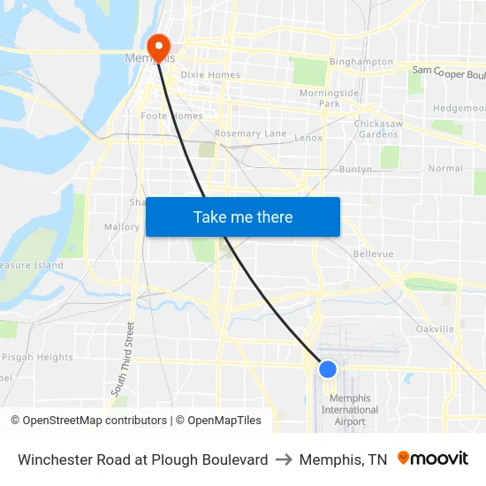Winchester Road at Plough Boulevard to Memphis, TN map