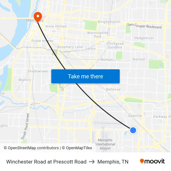 Winchester Road at Prescott Road to Memphis, TN map