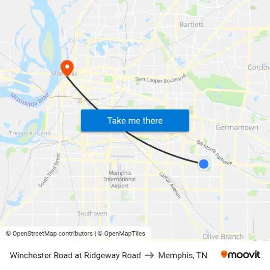 Winchester Road at Ridgeway Road to Memphis, TN map