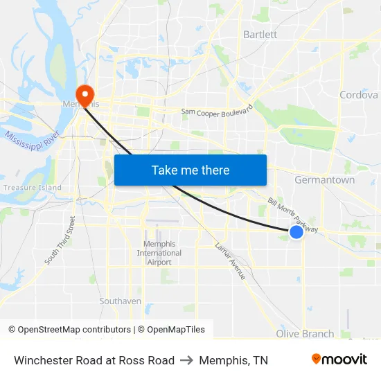 Winchester Road at Ross Road to Memphis, TN map